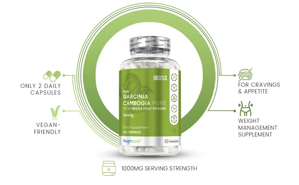 front view of weightworld garcinia cambogia pure capsules bottle