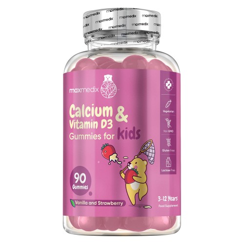 Calcium with Vitamin D3  90 Strawberry & Vanilla Gummies for Kids  maxmedix