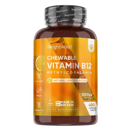 Vitamin B12 - 1000 mcg 400 Chewable Tablets - Natural Lemon Flavour Supplement for Fatigue, Tiredness & Dizziness - Vegan & Gluten Free