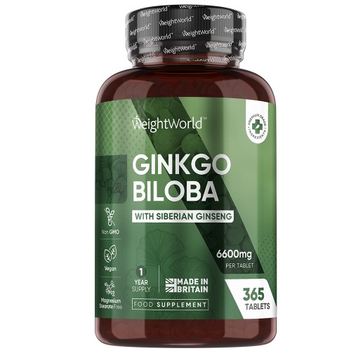 Ginkgo Biloba 6000mg & Siberian Ginseng 600mg - 1 Year Supply. High Strength Vegan Supplement.