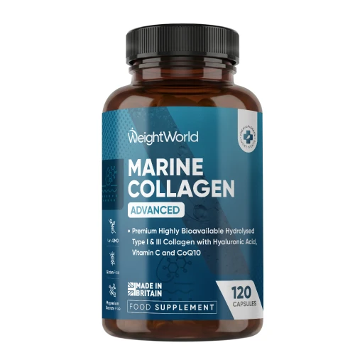 Marine Collagen with Hyaluronic Acid & Vitamin C - 1455mg 120 Capsules - Collagen Supplement for Skin