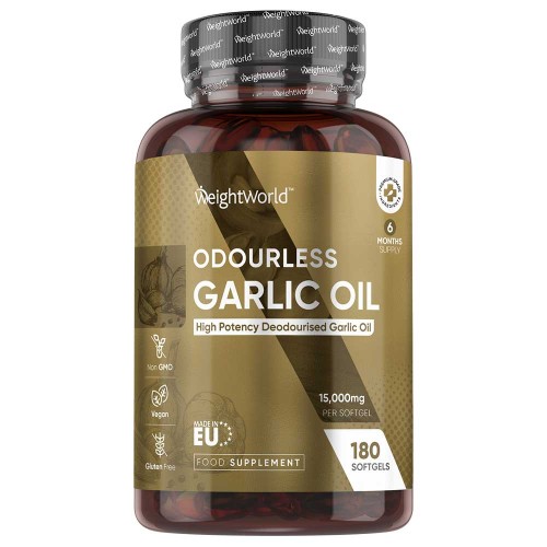 Odourless Garlic Oil Softgels - 15000mg 180 Softgels - Natural Supplement for cleansing & overall well-being of the body