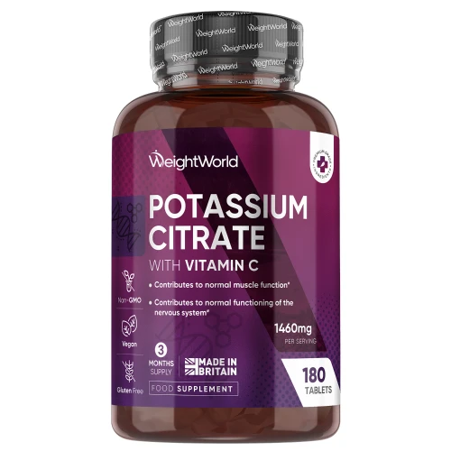 Potassium Citrate - 1460 mg 180 Tablets - Natural Potassium Supplement For Normal Muscles Function