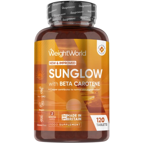 Sunglow Natural Tanning Tablets - 60 Natural Tan Supplement  - With Lutein, Copper & Grape Seed Extract - Made In UK