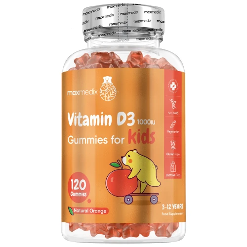 Vitamin D3 for Kids - 120 Tasty Gummies - 1000IU Supplement for Healthy Bones & Teeth