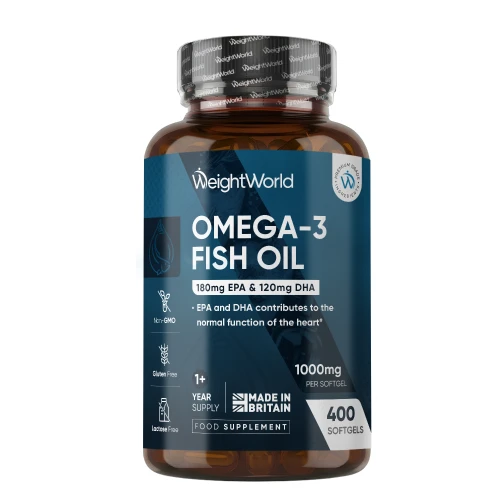 Omega 3 Oil Softgels, 1000mg 400 Softgels - 1 Year Supply - WeightWorld