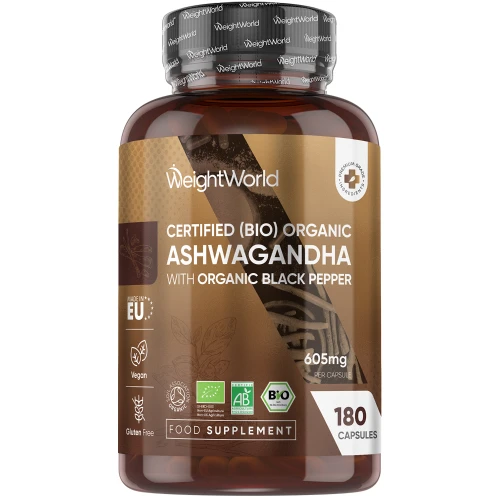 Organic Ashwagandha Capsules With Black Pepper - 605mg  WeightWorld