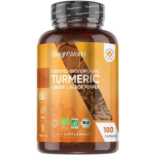 Organic Turmeric with Ginger & Black Pepper  180 Capsules  WeightWorld UK