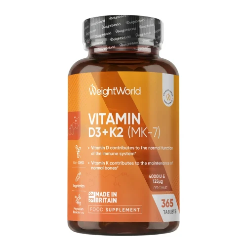 Vitamin D3 + K2 (MK-7)  2000IU 365 Tablets  WeightWorld UK