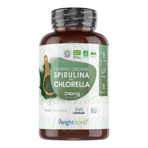 Organic Spirulina and Chlorella - 1500mg. 180 Capsules by WeightWorld